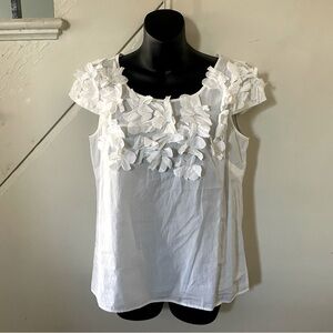 J. CREW White top with ruffled flower-like decoration